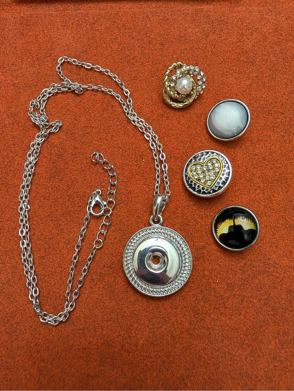 Snap Jewelry 4 Snaps Charms 1 Necklace Interchangeable Rhinestone